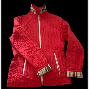 Authentic Red Burberry quilted nova checker lining jacket